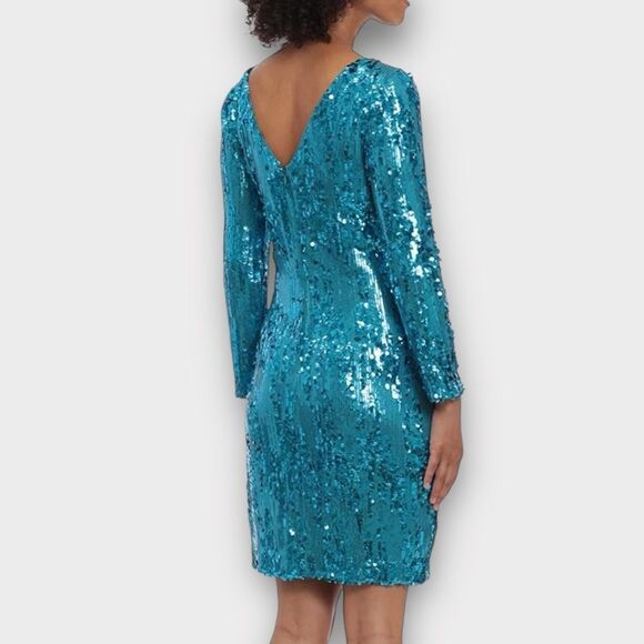 Maggy London Women's Long Sleeve Back V-Neck Sequin Dress Size 8 - Picture 4 of 5